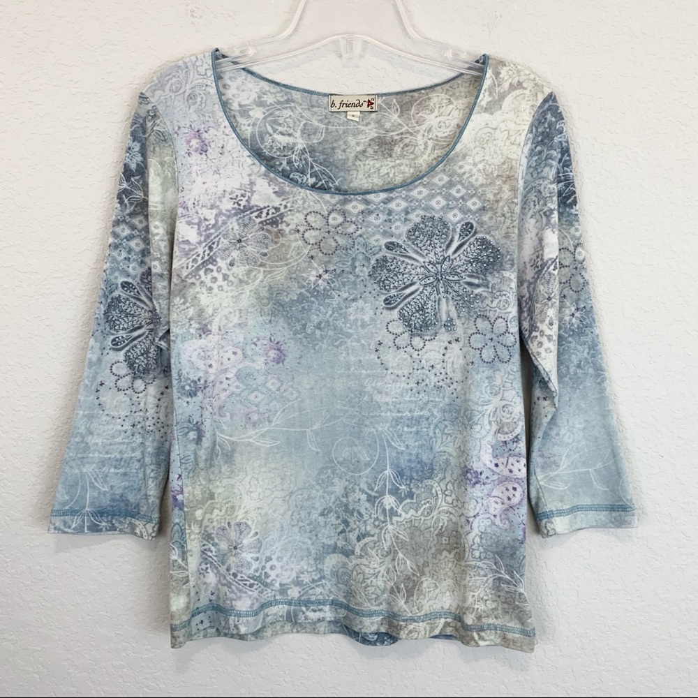 B. friends embellished floral print boho top